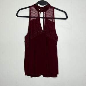 American‎ Eagle Outfitters Burgundy Lace Keyhole Neck Sleeveless Top Size Small
